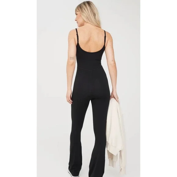 Aerie Offline Real Me Xtra Black Jumpsuit Sleeveless Flared Leg Medium - Picture 12 of 13